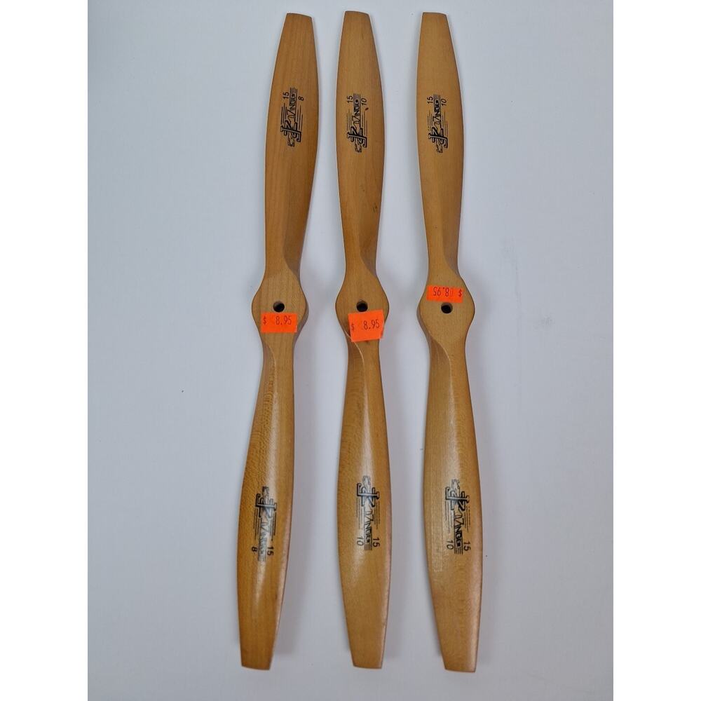 Lot of 3 - JZ Zinger Wood Propellers NOS 15 x 10(2) & 15 x 8(1) RC Airplane NOS